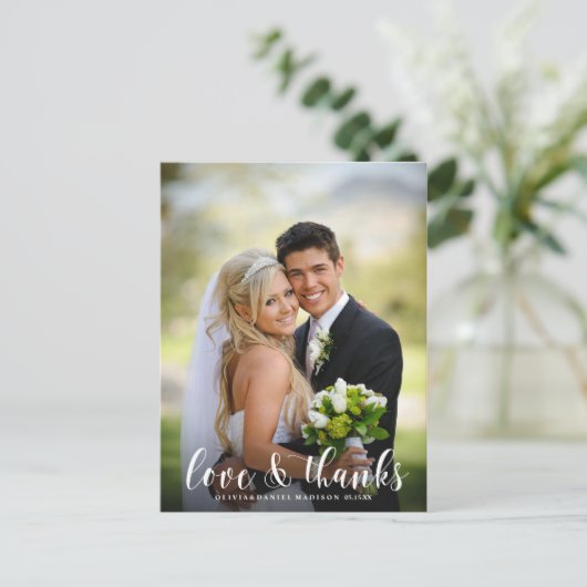Chique Script Elegant Wedding Dank u Foto Briefkaart (Staand voorkant)