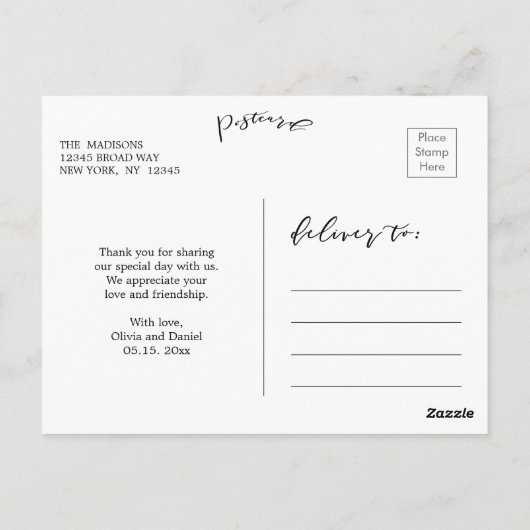 Chique Script Elegant Wedding Dank u Foto Briefkaart (Achterkant)