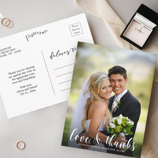 Chique Script Elegant Wedding Dank u Foto Briefkaart