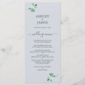 Chique Script Eucalyptus Foliage Pastel Blauw Brui Menu (Voorkant)