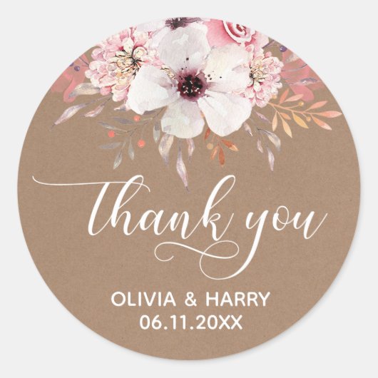 Chique Script Floral bruiloft gunst Stickers | Kra (Voorkant)