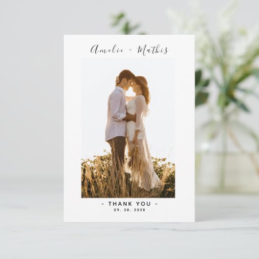 Chique Script Foto Bruiloft Dank u Kaart (Staand voorkant)
