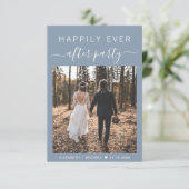 Chique Script Foto Dusty Blue Bruiloft Receptie Kaart (Staand voorkant)