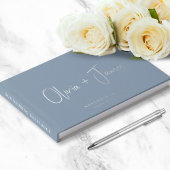 Chique Script Foto Dusty Blue Wedding Gastenboek