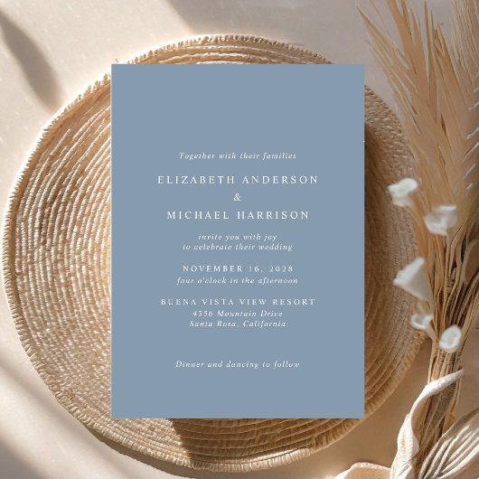 Chique Script Foto Dusty Blue Wedding Kaart