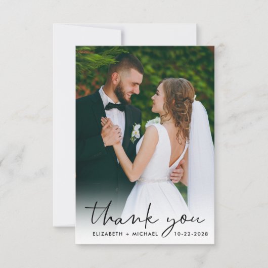 Chique Script Foto Overlay Bruiloft Bedankkaart (Voorkant)