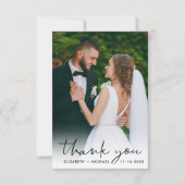 Chique Script Foto Overlay Cream Bruiloft Bedankkaart (Voorkant)