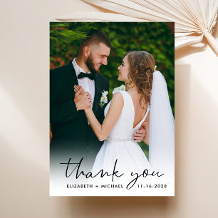 Chique Script Foto Overlay Cream Bruiloft Bedankkaart