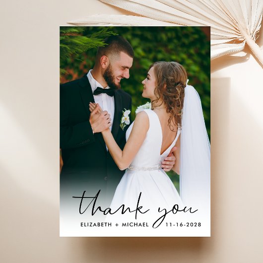 Chique Script Foto Overlay Cream Bruiloft Bedankkaart