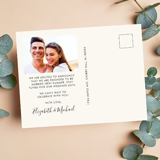 Chique Script Foto Overlay Cream Verloving Aankondigingskaart