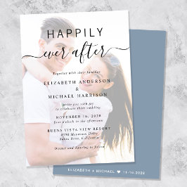 Chique Script Foto Overlay Dusty Blue Wedding Kaart