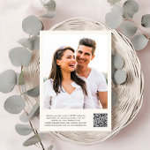 Chique Script Foto Overlay QR Code Cream Bruiloft Kaart