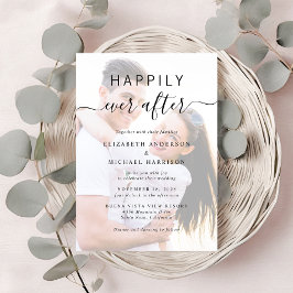 Chique Script Foto Overlay QR Code Cream Bruiloft Kaart