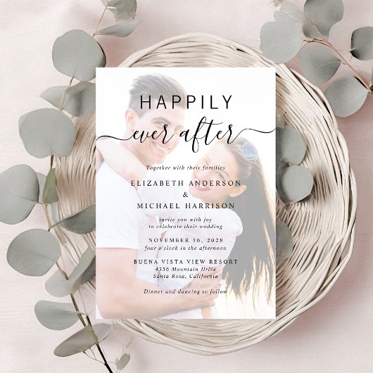 Chique Script Foto Overlay QR Code Cream Bruiloft Kaart