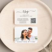 Chique Script Foto QR Code Cream Bruiloft RSVP Informatiekaartje