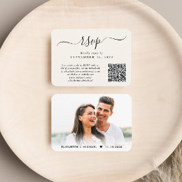 Chique Script Foto QR Code Cream Bruiloft RSVP Informatiekaartje