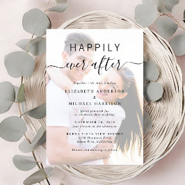 Chique Script Foto QR Code Dusty Blue Wedding Kaart