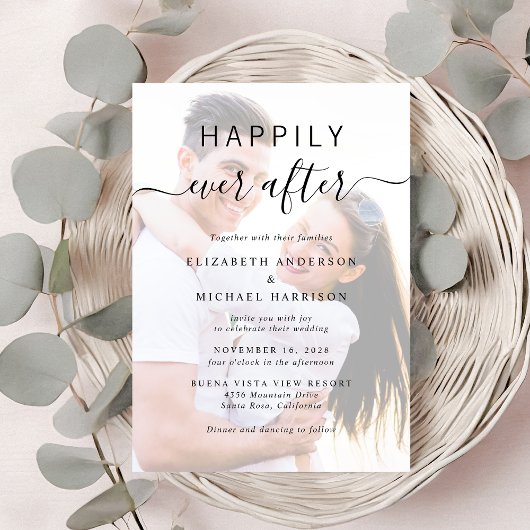 Chique Script Foto QR Code Dusty Blue Wedding Kaart