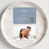 Chique Script Foto QR Code Dusty Blue Wedding RSVP Informatiekaartje