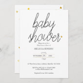 Chique Script Gold Hearts Baby shower / Sprinkle Kaart (Voorkant / Achterkant)