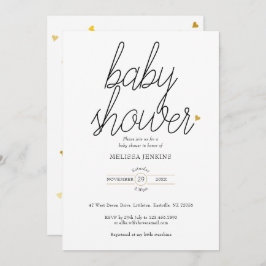 Chique Script Gold Hearts Baby shower / Sprinkle Kaart