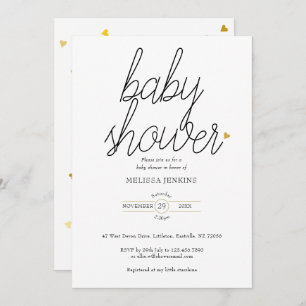 Chique Script Gold Hearts Baby shower / Sprinkle Kaart