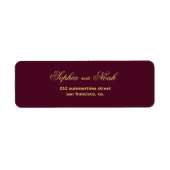 Chique script goud bordeaux bruiloft retour adres etiket (Voorkant)