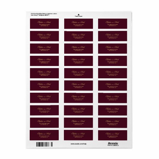 Chique script goud bordeaux bruiloft retour adres etiket (Full Sheet)