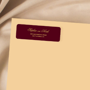 Chique script goud bordeaux bruiloft retour adres etiket