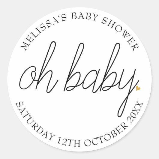 Chique script gouden hart baby shower oh baby ronde sticker (Voorkant)