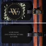 Chique Script groen goud monogram zwart Bagagelabel<br><div class="desc">Met een delicate waterverf verlaat je groen,  dit kleine design kan je personaliseren met je goudmonogram initiaal. Ontworpen door: Thisnotme©</div>