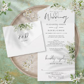 Chique script groene bloemdetails RSVP-huwelijk All In One Uitnodiging