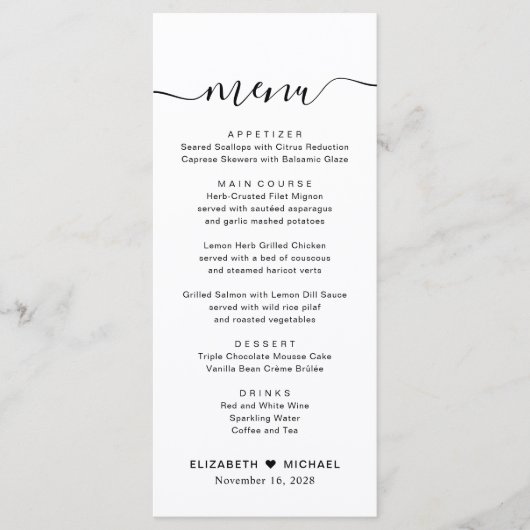 Chique Script Huwelijksreceptie Menu (Voorkant)