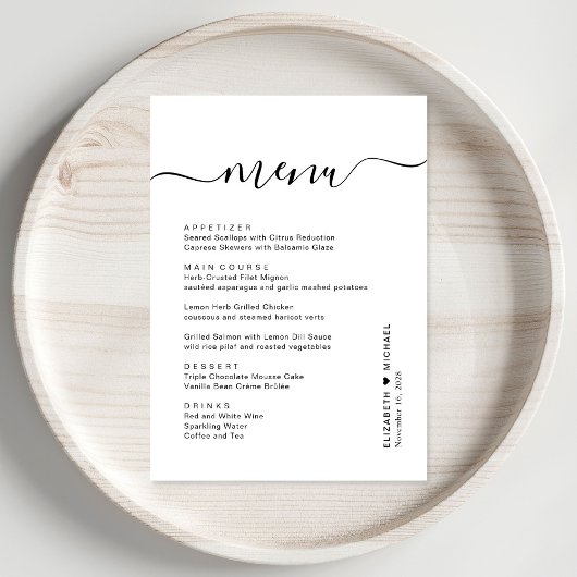 Chique Script Huwelijksreceptie Menu