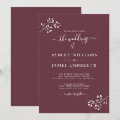 Chique Script Ivoor Foliage Bourgondië bruiloft Kaart (Voorkant / Achterkant)