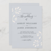 Chique Script Ivoor Foliage Pastel Blauw Bruiloft Kaart (Voorkant / Achterkant)