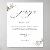 Chique Script Jenga Groen Bruiloft Gastenboek Sign Poster (Voorkant)