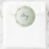Chique Script Joy Foliage Krans Groene Kerstmis Ronde Sticker (Tas)