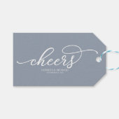 Chique script juicht stoffige blauwe wijnfles Labe Cadeaulabel (Voorkant (Horizontaal))