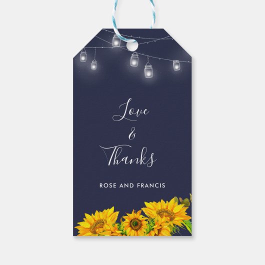 Chique Script Liefde & Bedankt Zonnebloem Rustieke Cadeaulabel (Achterkant)