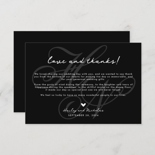 Chique Script Liefde en Bedankt met hart bruiloft (Voorkant / Achterkant)