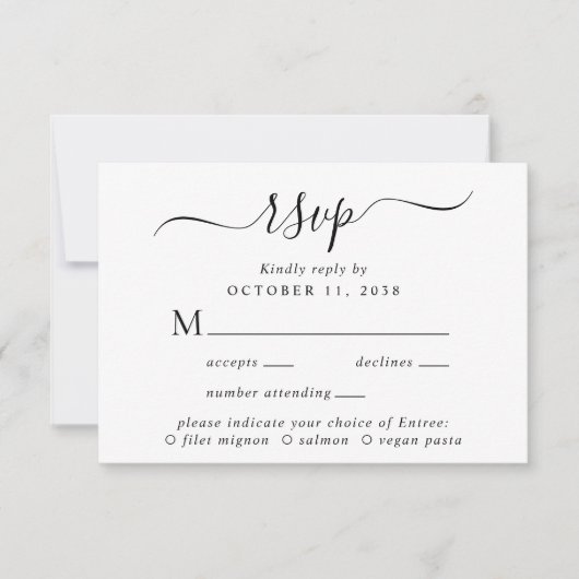 Chique Script Menu Keuze Bruiloft RSVP (Voorkant)