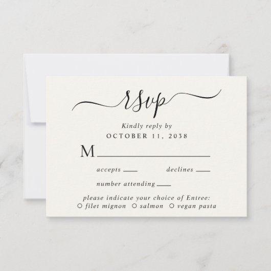 Chique Script Menu Keuze Crème Bruiloft RSVP (Voorkant)