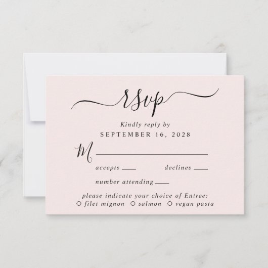 Chique Script Menu Keuze Roze Bruiloft RSVP (Voorkant)