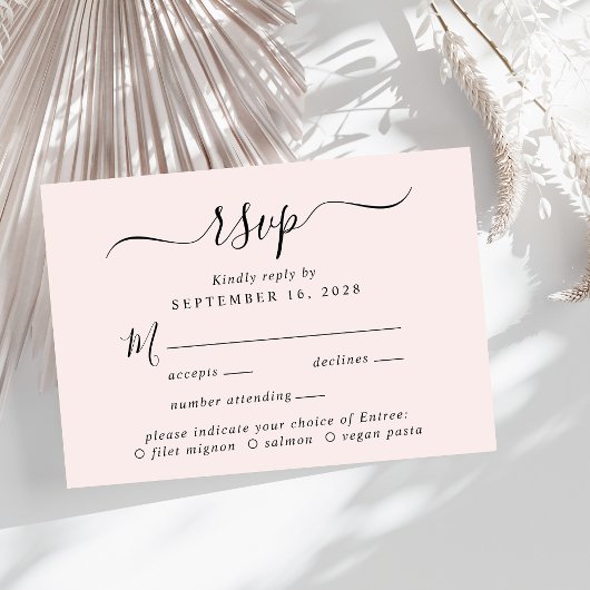 Chique Script Menu Keuze Roze Bruiloft RSVP