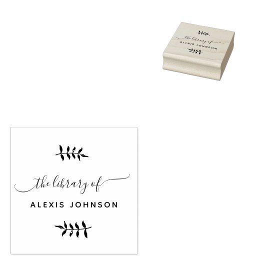 Chique Script Moderne Botanische Bibliotheek Boeke Rubberstempel (Gestempeld)