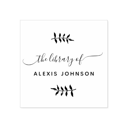 Chique Script Moderne Botanische Bibliotheek Boeke Rubberstempel (Afrduk)