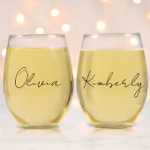Chique Script Monogram Bachelorette Bruidsfeest Wijnglas Zonder Voet