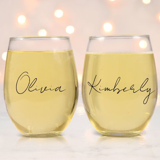 Chique Script Monogram Bachelorette Bruidsfeest Wijnglas Zonder Voet