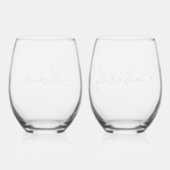 Chique Script Monogram Bachelorette Party Wijnglas Zonder Voet (Achterkant)